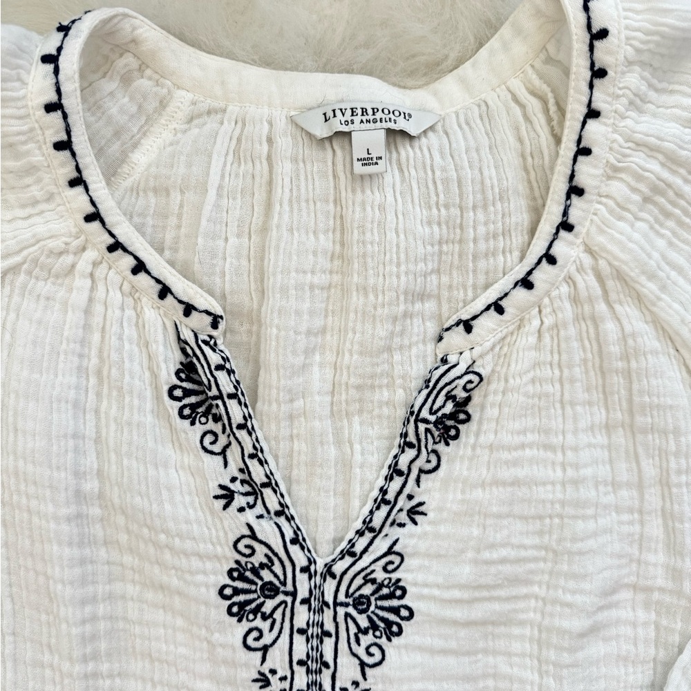 Liverpool white and navy Embroidered top - Picture 4 of 5